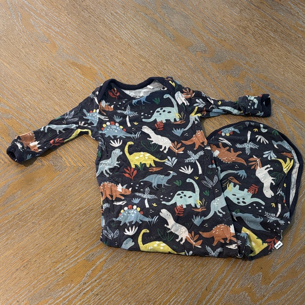 NB Little Sleepies Bamboo Dinosaur Print Baby onesie with tie bottom